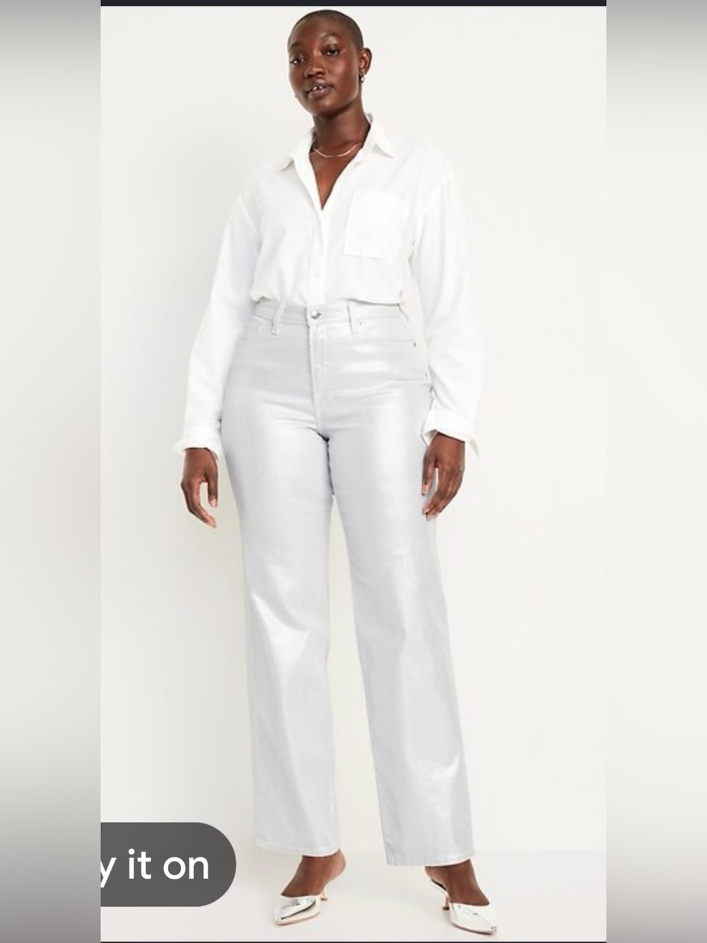 Old Navy Silver Metallic High-Rise OG Loose Jeans